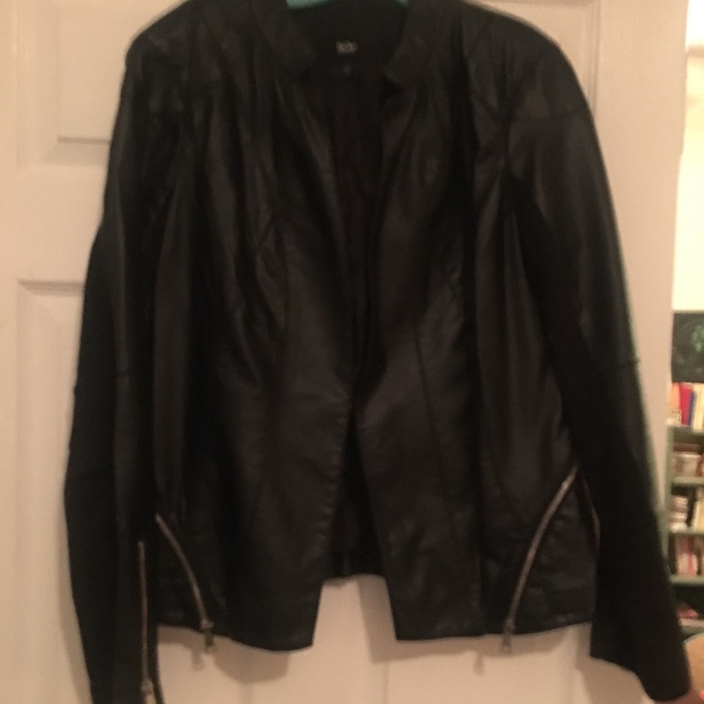 Black faux leather motorcycle jacket